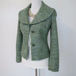 ANN TAYLOR Size 4 Green Tweed Suit Jacket Blazer